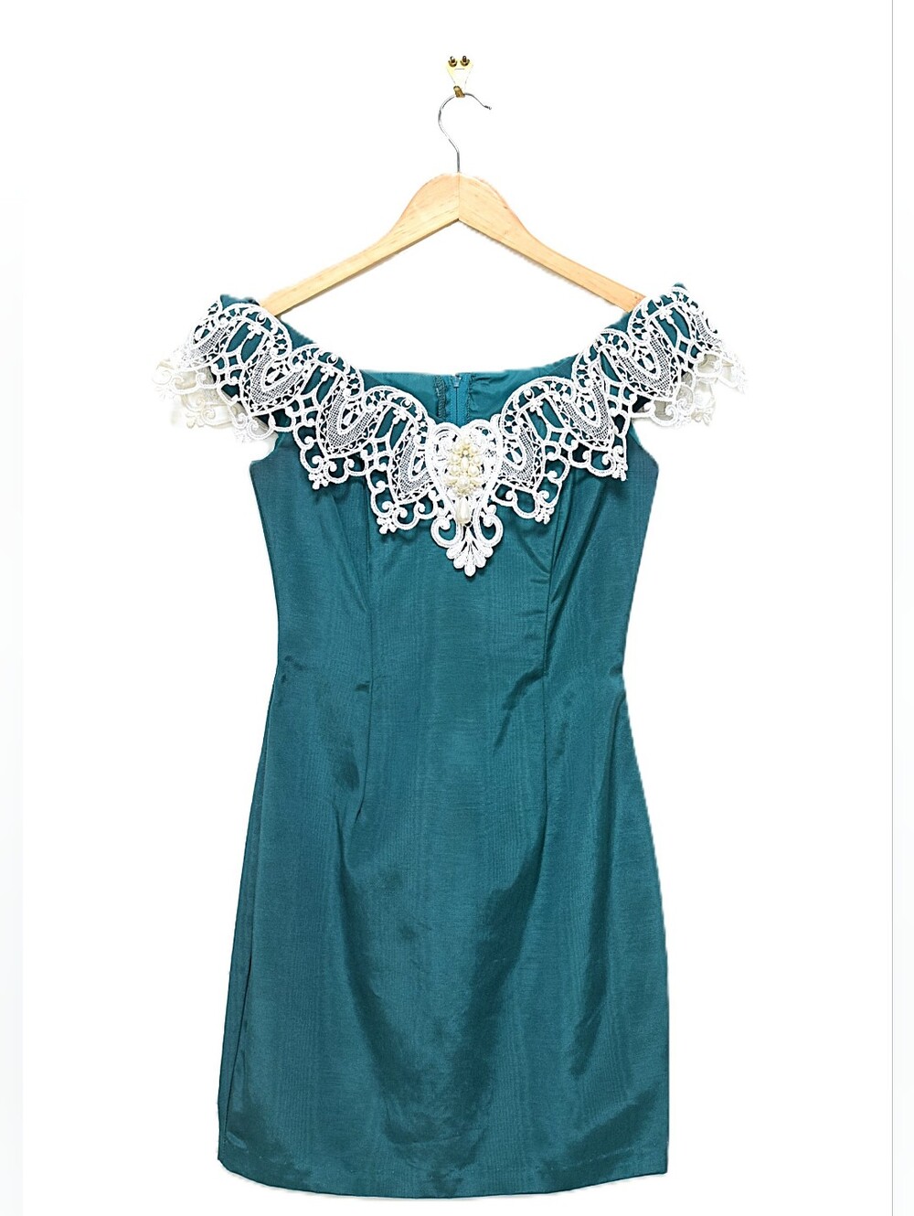 Vintage Gunne Sax Lace Pearl Off The Shoulder Dress Green Sz 4 Romantic Hoco